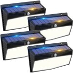 Lot de 4 appliques murales solaires �tanches 368 led avec d�tecteur de mouvement, 3 modes d'�clairage, ...