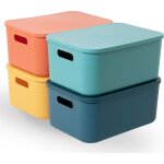 Lot de 4 bo�tes de rangement empilables en plastique avec couvercles, pour cuisine, salle de bain, bureau ...