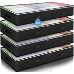 Lot de 4 botes de rangement sous le lit, grande bote de rangement de 90 l avec couvercle, sacs de rangement ...