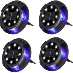 Lot de 4 bornes solaires encastr�es ext�rieur - 8 leds blanc + 4 leds bleu - �tanches - pour all�e, aire ...