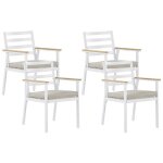 Beliani - lot 4 chaises de jardin en aluminium blanc avec coussins beigeet accoudoirs effet bois parfaites ...