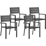 Lot 4 chaises de jardin en aluminum noir et assise effet bois gris design universel et mati�res durables ...