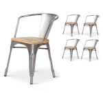 Kosmi - lot de 4 chaises en métal brut style industriel avec assise en bois clair - avec accoudoirs Kosmi - lot de 4 chaises en métal brut style industriel avec assise en bois clair - avec accoudoirs