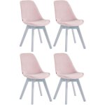 Lot de 4 chaises de salle  manger borneo v2 en velours rose blanc