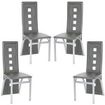 Lot de 4 chaises de salle  manger avec dossier, cuir synthtique, gris