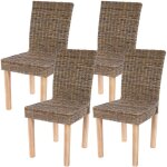 Lot de 4 chaises de salle � manger en kubu - rattan naturel gris pieds en bois massif style naturel et ...