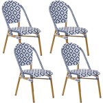 Lot de 4 chaises pour salon de jardin bistrot en rotin bleu et blanc pour balcon ou terasse moderne et ...