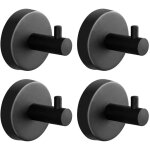 Lot de 4 crochets muraux salle de bain ? pat�res inox, noir, pour serviettes et peignoirs
