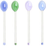 Lot de 4 cuill�res � m�langer en verre r�sistant � la chaleur pour caf�, th�, glaces, cocktails et boissons ...
