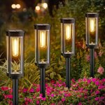 Lot de 4 lampadaires solaires étanches ip65 pour jardin , terrasse , pelouse et extérieur (blanc chaud) ... Lot de 4 lampadaires solaires étanches ip65 pour jardin , terrasse , pelouse et extérieur (blanc chaud) ...