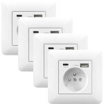 Lot de 4 multiprise murale 16a avec usb et type c ? prise encastrable pour t�l�phone, smartphone et tablette ...