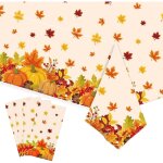 Lot de 4 nappes d'automne sur le th�me des feuilles d'�rable et de citrouille, jetables en plastique, ...