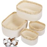 Lot de 4 paniers de rangement en corde de coton tress�, empilables et polyvalents, pour salle de bain, ...