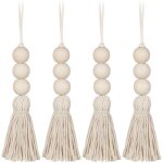 Lot de 4 perles � pompons en bois pour poign�e de porte de placard - d�coration murale d�corative - pompon ...