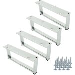 Lot de 4 pieds de meuble en mtal, cadre chrom argent, 20 x 9 cm