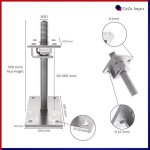 Lot de 4 pied de poteau carr� r�glable galvanis� � chaud 100 x 100 mm ? hauteur ajustable 60 � 480 mm ...