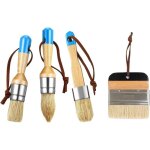 Lot de 4 pinceaux pour peinture  la craie et  la cire - pinceaux  poils - pinceaux plats et ronds. ...