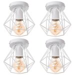Lot de 4 plafonnier industriel lampe suspension luminaire forme diamant en mtal e27 16cm blanc pour ...