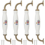 Lot de 4 poign�es en c�ramique vintage blanc tiroir / commode / armoire tire poign�e en alliage de zinc ...