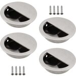 Lot de 4 poignes encastrables en acier inoxydable argent poigne de porte coulissante ronde 50mm avec ...