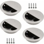 Lot de 4 poignes encastrables en acier inoxydable argent poigne de porte coulissante ronde 50mm avec ...