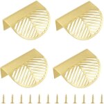 Lot de 4 poignes de meuble en laiton massif en forme de feuille d'or pour portes, tiroirs de cuisine, ...