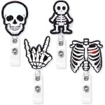 Feiyue - lot de 4 porte - badges rétractables portables avec boucle et motif squelette Feiyue - lot de 4 porte - badges rétractables portables avec boucle et motif squelette