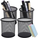 Lot de 4 pots � crayons multifonction, porte - crayons en m�tal noir pour le bureau et la maison