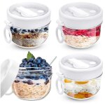 Fei yu - lot de 4 rcipients hermtiques pour flocons d'avoine avec couvercles et cuillres, 590 ml
