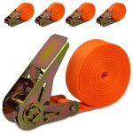 [jamais utilis]lot de 4 sangles  cliquet 6m x 25mm, sangle de transport orange avec crochet, capacit ...