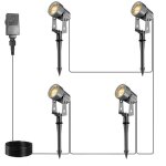Lot de 4 spots paysagers basse tension - ip65 �tanche - �clairage jardin, all�e avec piquet et prise ...