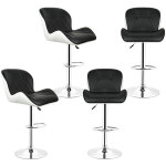 Lot de 4 tabourets de bar avec dossier hauteur reglable 62cm - 82cm en simili pu et pvc noir / blanc