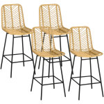 Lot de 4 tabourets de bar - homcom - dossier en cannage et repose - pieds - cadre en acier - 42, 5x52x102cm ...