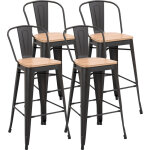 Homcom - lot de 4 tabourets de bar industriel avec dossier repose - pied hauteur assise 76 cm m�tal caf� ...