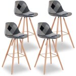 Idmarket - lot de 4 tabourets de bar sara motifs patchworks noirs, gris et blancs