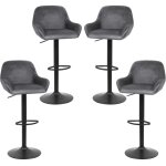 Lot de 4 tabouret de bar?en velours?reglable en hauteur et pivotant?avec dossier et accoudoirs, gris ...