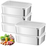Lot de 5 bo�tes de conservation en acier inoxydable avec couvercle - 1100 ml - r�utilisables - pour aliments ...