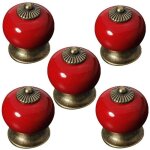 Lot de 5 boutons ronds en c�ramique pour porte de placard ou tiroir - poign�e en porcelaine - style maison ...