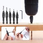 Lot de 5 forets coniques � tige hexagonale en acier rapide pour trou pilote et chanfrein, profondeur ...