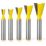 Lot de 5 fraises � queue d'aronde avec tige de 8 mm, diam�tre de coupe : 19 mm, 16 mm, 13 mm, 10 mm, ...