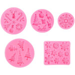 Lot de 5 moules � fondant de no�l (flocons de neige, sapin, rennes, p�re no�l), moules en silicone pour ...