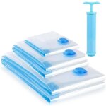 Lot de 5 sacs de rangement sous vide avec pompe manuelle (1 petit + 2 moyens + 2 grands)