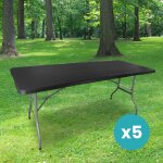 Lot de 5 tables de jardin pliantes 180 cm rectangulaire noire - table de camping 8 personnes l180 x l74 ...