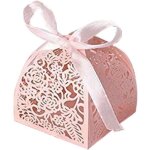 Lot de 50 bo�tes � bonbons avec rubans pour drag�es de mariage et d�corations de f�te rose