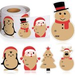 Lot de 500 tiquettes autocollantes de nol en papier kraft, motif bonhomme de neige mignon, avec tiquettes ...