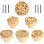 Lot de 6 boutons de meuble en rotin boutons de tiroir, de porte style bohme poigne tiroir en bois ronds ...