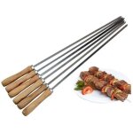 Lot de 6 brochettes plates en acier inoxydable avec poign�e en bois pour barbecue 42 cm