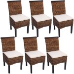 Hhg - lot de 6 chaises m45, banane tresse, 47x54x93cm, pieds foncs, avec coussin