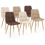 Lot de 6 chaises mila en velours mix color taupe x2, beige x2, marron x2 et pieds effet bois pour salle ...