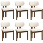 Lot de 6 chaises de salle � manger en bois massif avec tissu boucl� couleur noyer